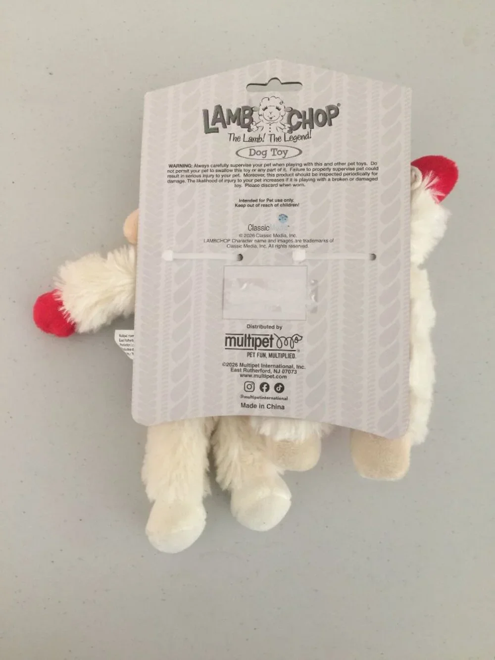 Lamb Chop Mini Lamb Floppy Body Plush Squeak 2 Dog Toys Cream Red